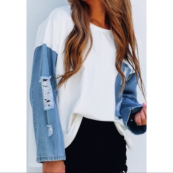 NWT White Top w/ Denim - Picture 4 of 4